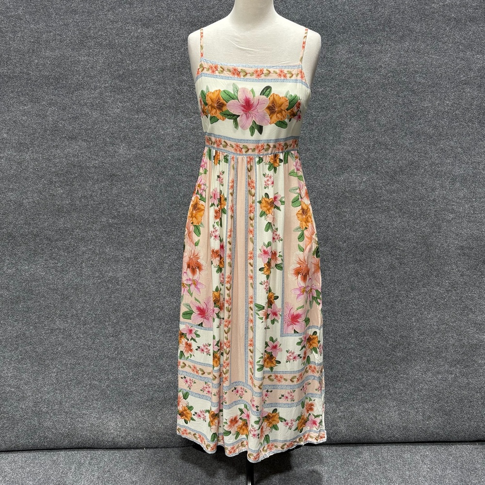 Yumi Kim Dress Womens S Multicolor Floral Square Neck Smocked Midi Sundress